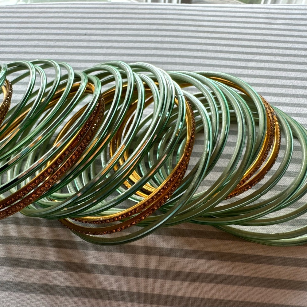Elegant Green and Gold Bangle Set